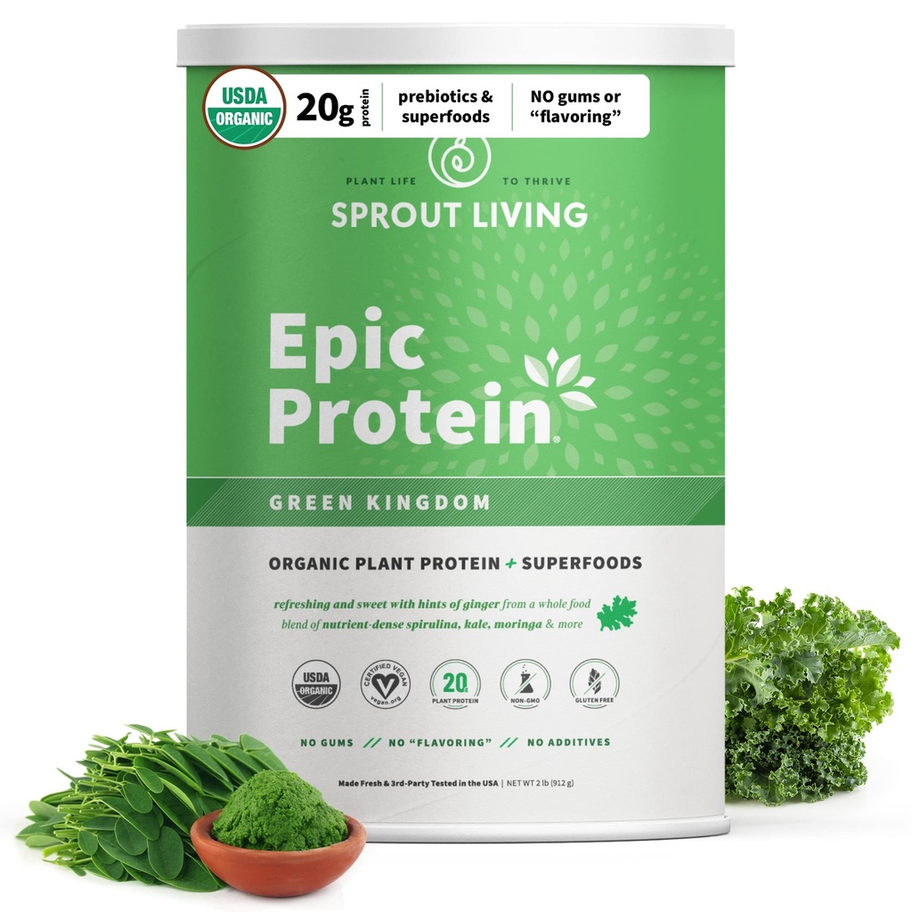 Sprout Living Protéine épique, Protéines végétales et superaliments Poudre, Green Kingdom.
