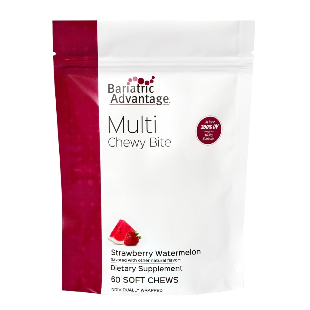 Avantage bariatrique Multivitamines - Multivitamines douces pour les patients de chirurgie bariatrique - Multivitamines à mâcher avec acide folique, vitamine D3 et plus - Flaveur de pastèque fraise - 60 Compte