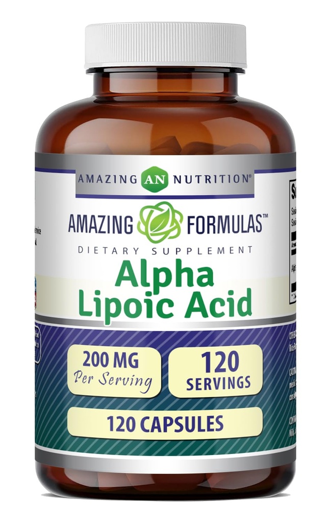 Formules étonnantes Acide alpha lipoïque (complément acide amino de 200 Mg) Capsules non-OGM (sans gluten) Fabriquées aux États-Unis (1 Pack de 120 Nombre)