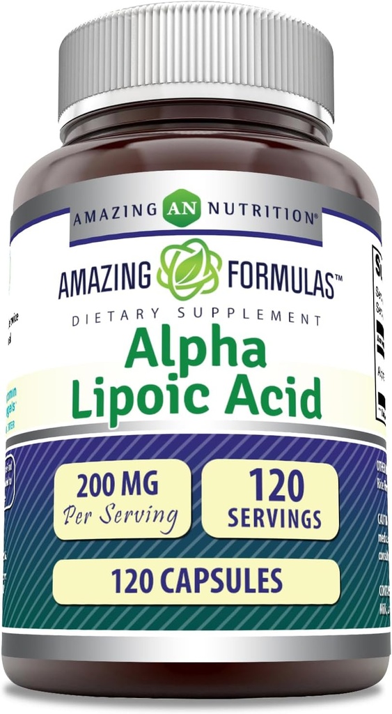 Formules étonnantes Acide alpha lipoïque (complément acide amino de 200 Mg) Capsules non-OGM (sans gluten) Fabriquées aux États-Unis (1 Pack de 120 Nombre)