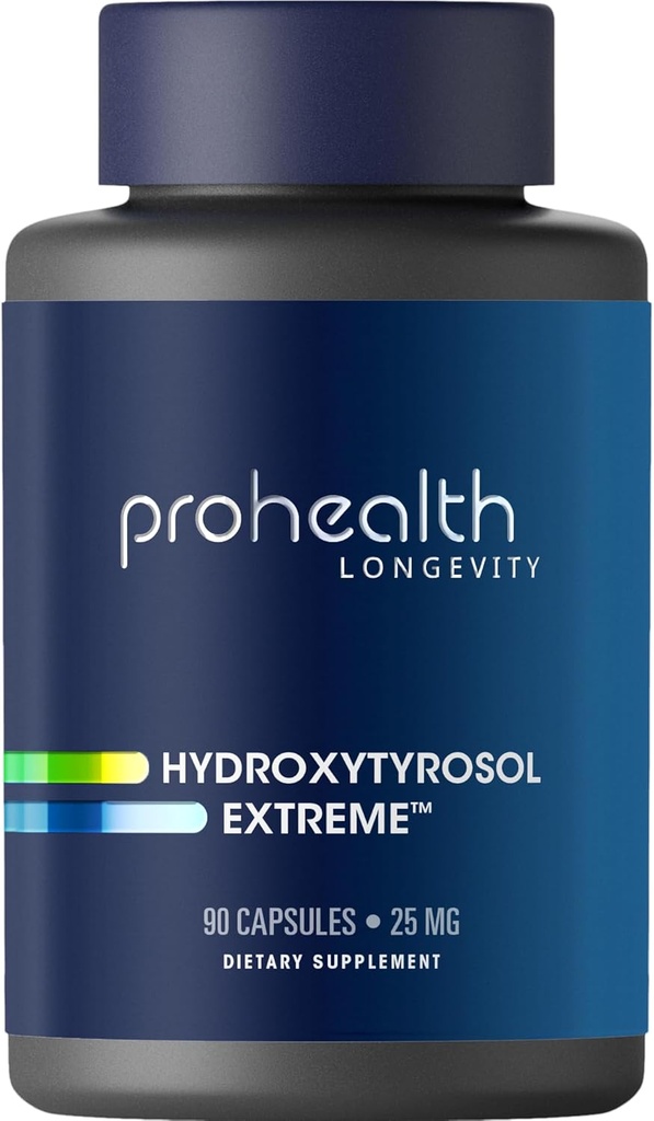 ProHealth Hydroxytyrosol Extreme - Supplément Hydroxytyrosol, Extrait de feuille d'olive (extrait de feuille d'olive biologique) (90 capsules végétariennes) Sans gluten, sans soja.