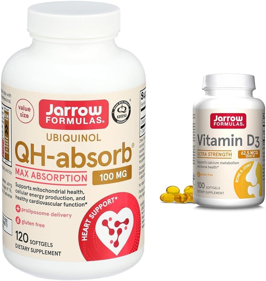 Formules de Jarrow QH-Absorb 100 mg Max Absorption - CoQ10 Ubiquinol et vitamine D3 62,5 mcg (2 500 UI) - 100 portions (sofgels)