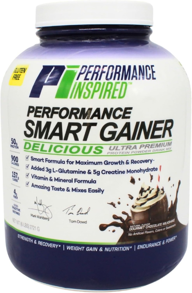 Performance Inspired Nutrition Smart Mass Gainer – Protéines 50G, 900 calories, Créatine, L-Glutamine et enzymes digestives – Récupération et croissance musculaires – Chocolat milkshake – 6 lb