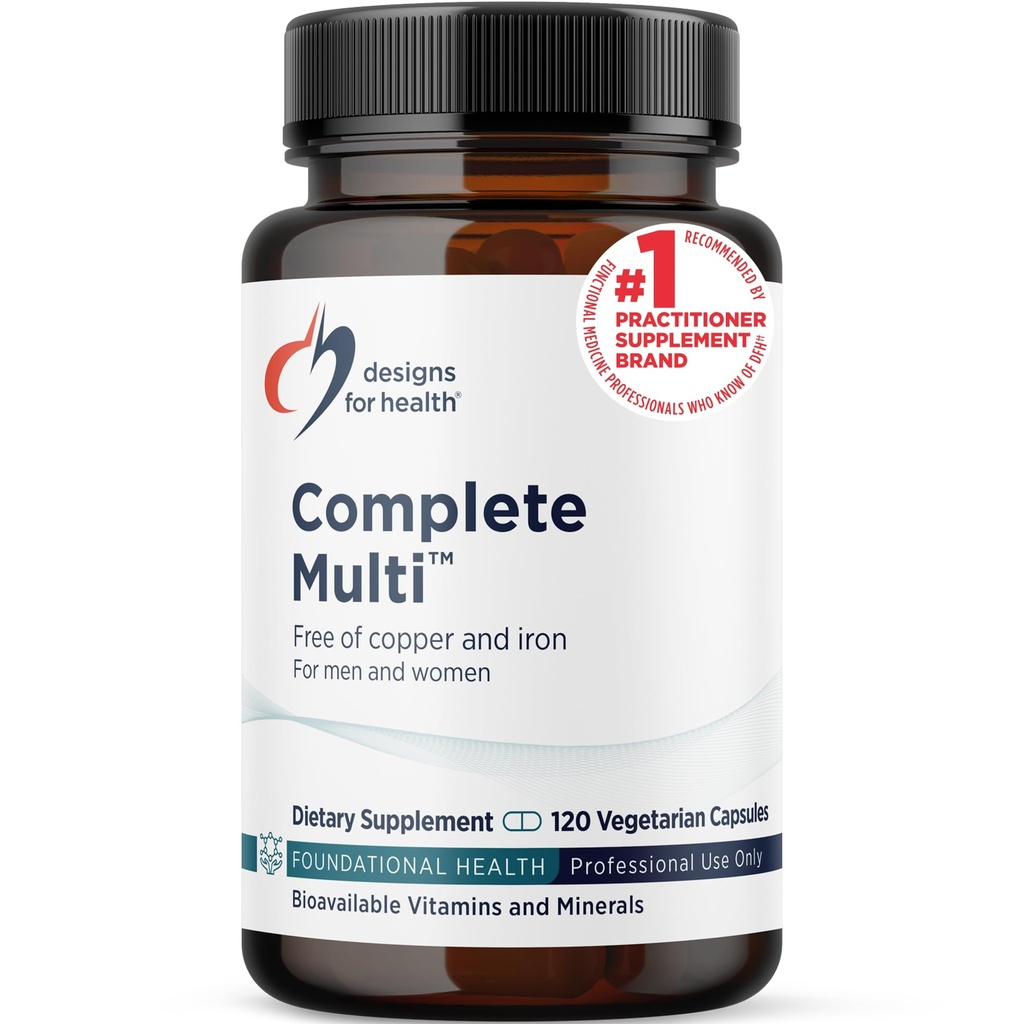 Designs for Health DFH Complete Multi - Complete Multi Vitamine + Minéral Supplément avec Folate, 1000 UI Vitamine D, Immune Support Vitamines - Multivitamine sans Cuivre, sans Fer (120 Capsules)