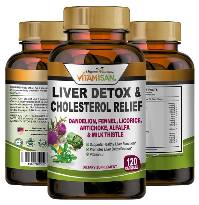 VITAMISAN Suppléments de désintoxication du foie avec le Thistle-Fenouil-Alfalfa-Vitamine B-Artichaut-Dandelion Soutien à la racine Hommes et femmes 120 Caps Détox Cleanse & Boost Immune