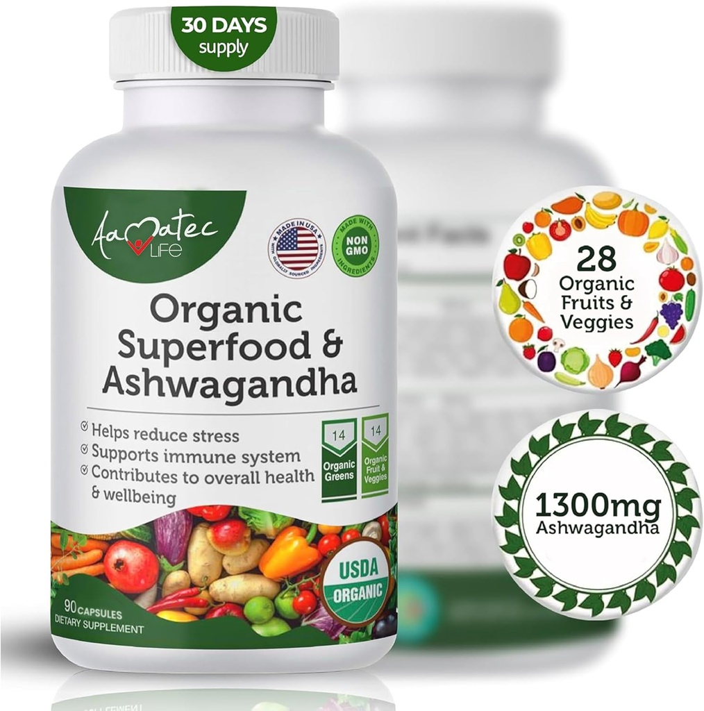 Complexe de fruits et légumes bio Superfood Greens avec Ashwagandha