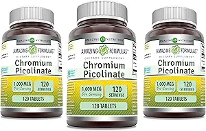 Formules étonnantes Picolinate de chrome $ 1000 Mg Supplément comprimés $ Non-GMO $ Sans gluten $ Fabriqué aux États-Unis (3 Pack, 120 Compte)