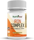 Complexe de fer, Capsules végétariennes de fer de construction de sang complètes avec fer carbonyle non constipant, quatrefolic, B12, B6 et vitamine C, pour les femmes et les hommes (60 capsules)
