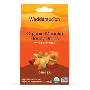 Wedderspoon Bio Manuka Miel Drops, Ginger & Echinacea, 20 Compte (paquet de 1)
