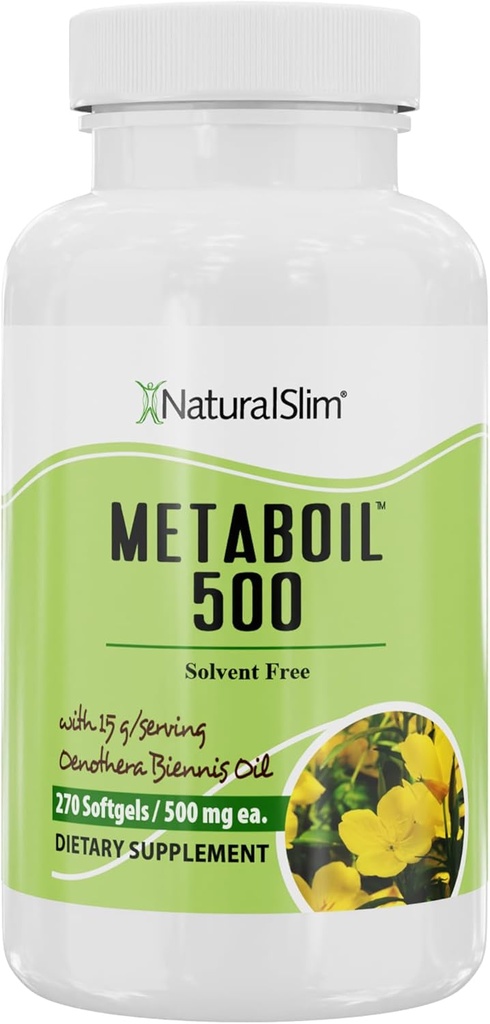 NaturalSlim Soiring Primrose Oil for Women 1500mg from Cold Pressed Oil - Metaboil 500 GLA Supplément Gamma Acide linolénique pour les femmes Santé, métabolisme, coeur et santé de la peau - 270 Softgels