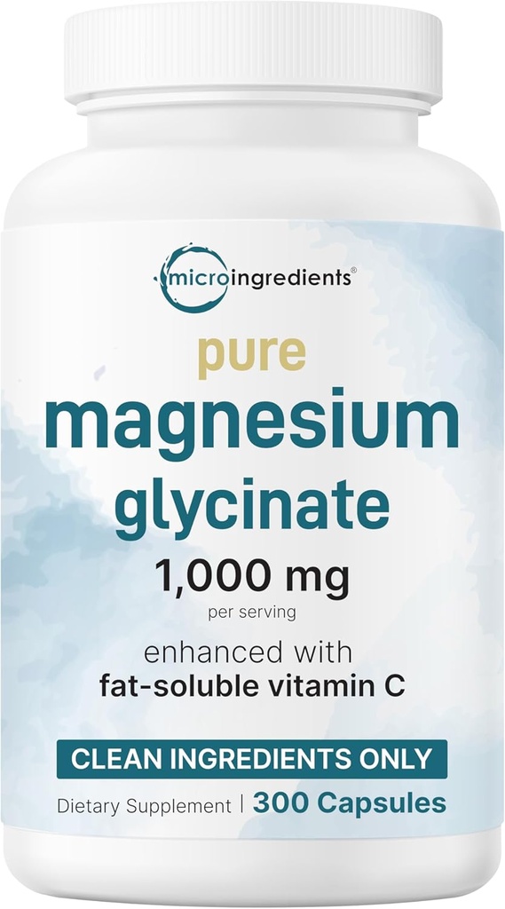 Glycinate de magnésium pur 1000mg, 300 Capsules 100% Chélaté pour Absorption max.