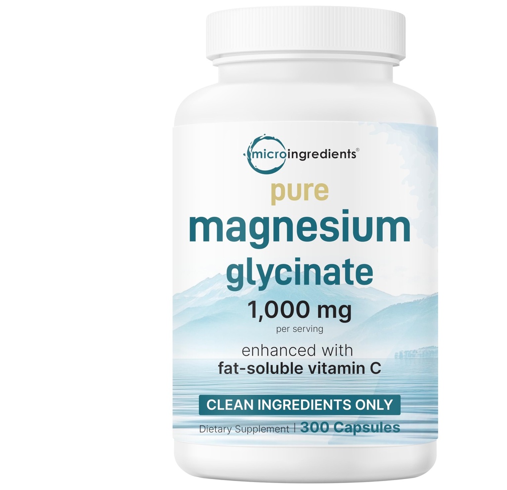 Glycinate de magnésium pur 1000mg, 300 Capsules 100% Chélaté pour Absorption max.