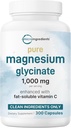 Glycinate de magnésium pur 1000mg, 300 Capsules 100% Chélaté pour Absorption max.