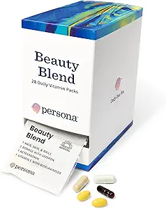 Persona Nutrition Beauty Blend Vitamine Pack pour cheveux, peau et ongles (28 Pack) – Comprend l'acide hyaluronique, le collagène, le borage avec safran et la vitamine C