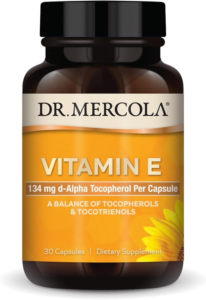 Dr Mercola Vitamine E - Soutient la santé de la peau et de l'antioxydant - Mélange de tocophérols et de tocotriénols - Non-OGM, sans gluten et sans soja - 30 capsules (30 portions)