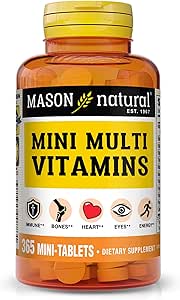 MAISON NATUREL Mini multivitamines, vitamines A, C, D3, E, B1, B2, B3, B6, B12, Folate et calcium pour la santé globale, 1 an d'approvisionnement