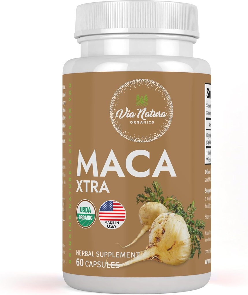Maca Xtra Capsules 1000mg de supplément biologique à base de plantes Source naturelle des acides aminés Fer et magnésium 60 Capsules