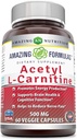 Formules étonnantes Supplément alimentaire d'acétyl L-Carnitine Hcl Veggie - 500 Mg, Capsules Veggie (non OGM, sans gluten) par bouteille - favorise la production d'énergie et la fonction cognitive (60 Nombre)