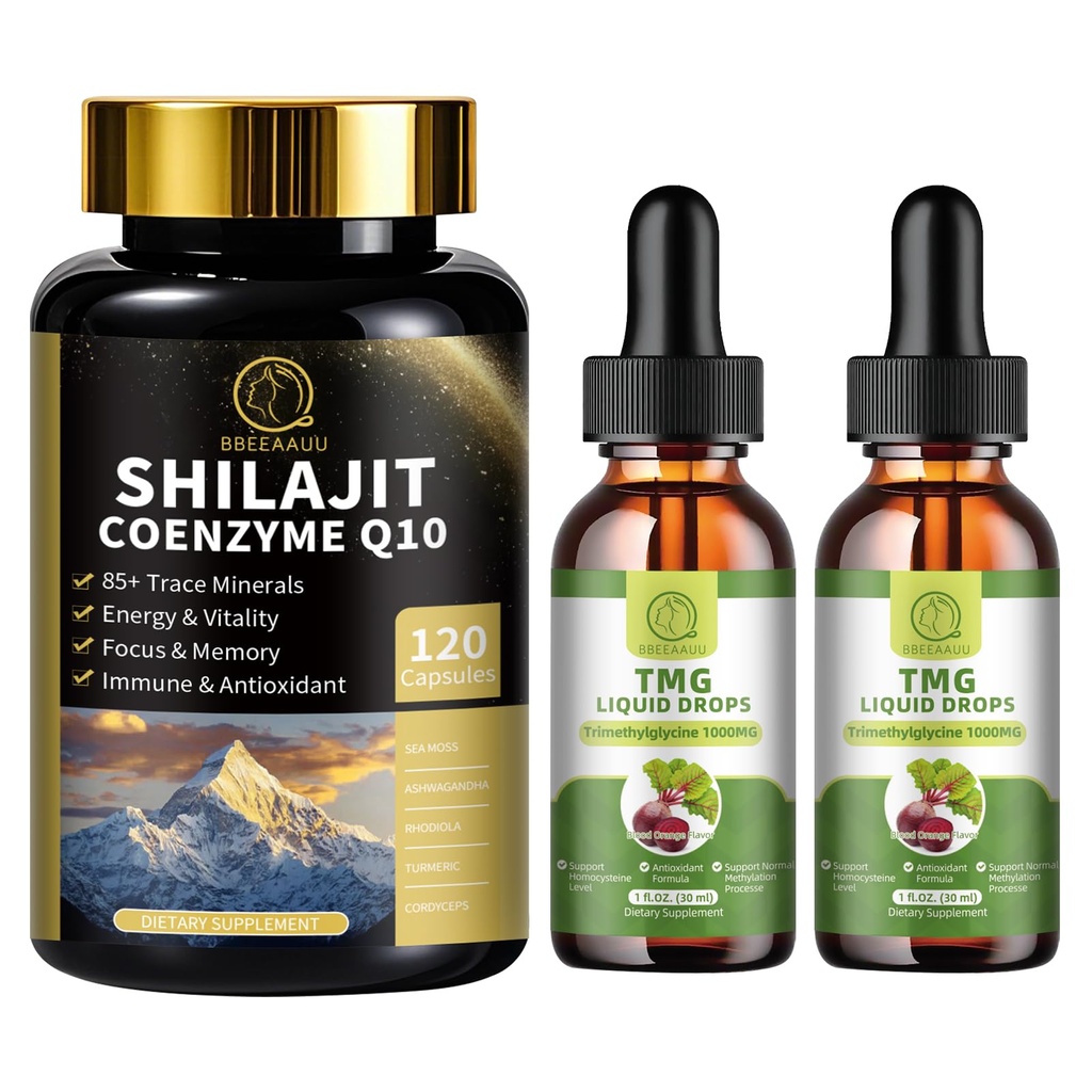 TMG (Triméthylglycine) Supplément gouttes liquides et capsules Shilajit avec mousse de mer