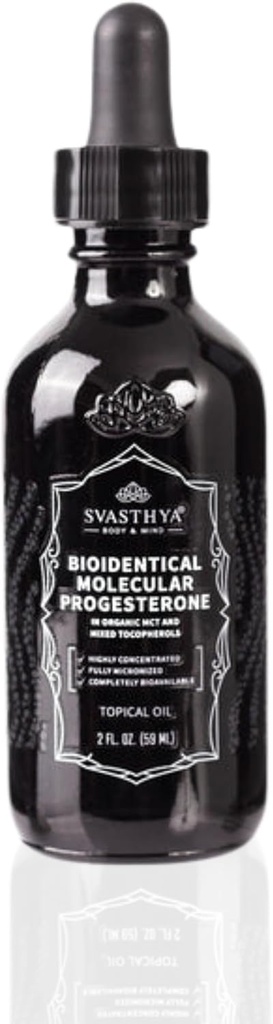 Svasthya Corps et esprit Progestérone moléculaire liquide - Huile d'équilibrage hormonale, soulagement de la ménopause, tous naturels dérivés de Yam mexicain - 5,5% Progestérone pour les femmes Huile de vitamine E - 2 Fl Oz