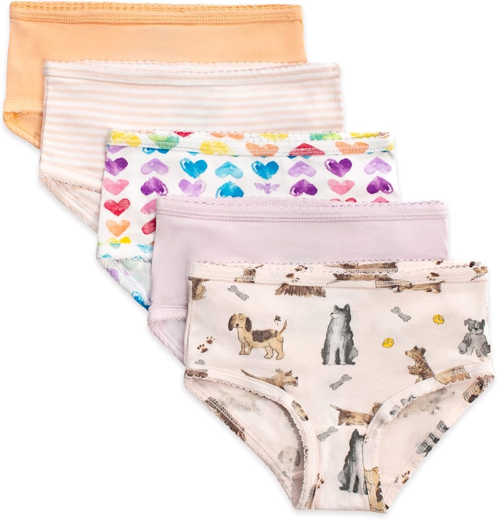 Ensemble de sous-vêtements pour fillettes Burt's Bees Baby Toddler de 5 - Solides, bandes, imprimés, sans étiquette avec des tailles pour 2T à 8 ans