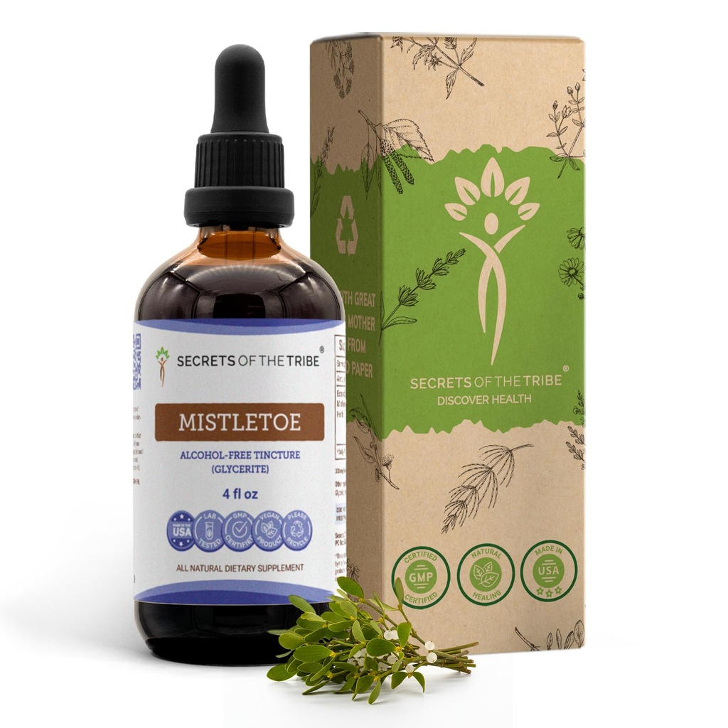 Secrets de la teinture de gui de Tribe Extrait liquide sans alcool, gui (album Viscum) Herbe séchée (4 FL OZ)