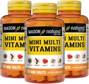 MASON NATURAL Mini multivitamines, vitamines A, C, D3, E, B1, B2, B3, B6, B12, Folate et calcium pour la santé globale, 300 jours d'approvisionnement