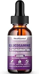 1 Pack Glucosamine Chondroïtine MSM gouttes liquides, Supplément de soutien articulaire supplémentaire pour adultes hommes et femmes, Quercetin Boswelia, Bromelain, Antioxydant Imune Support (2 Fl oz)