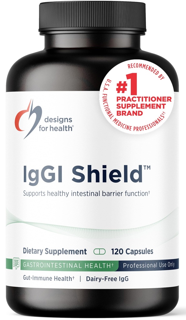 Designs for Health IgGI Shield - Gut Health & Immune Support Poudre avec ImmunoLin Immuno lobulin et NAG sans lait - Aide Bind & Enlever les toxines et renforcer la barrière intestinale (120 capsules)