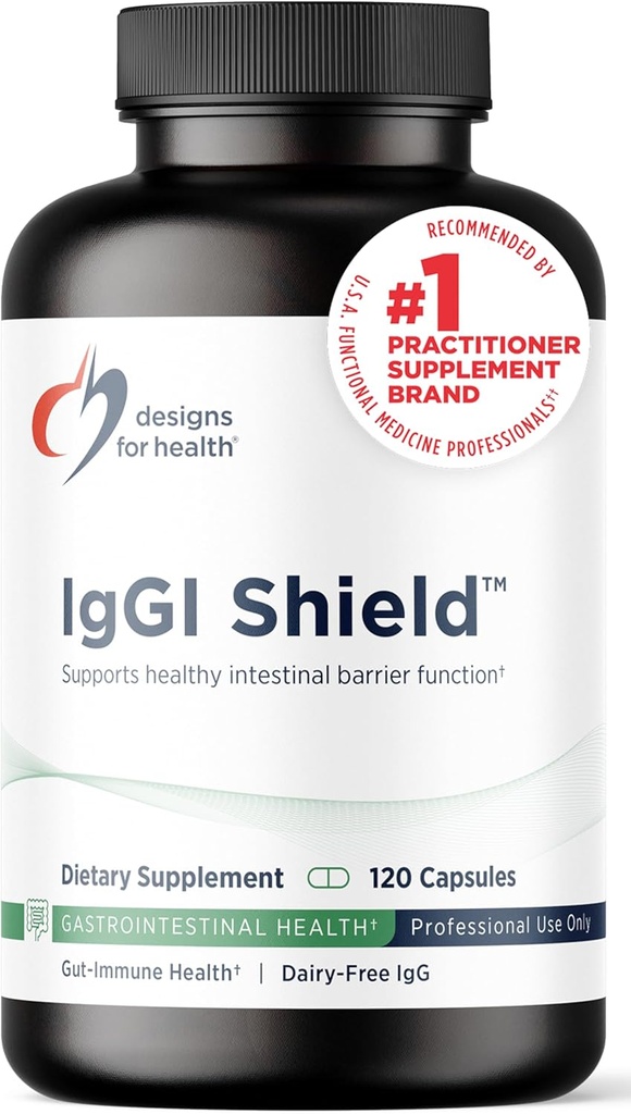 Designs for Health IgGI Shield - Gut Health & Immune Support Poudre avec ImmunoLin Immuno lobulin et NAG sans lait - Aide Bind & Enlever les toxines et renforcer la barrière intestinale (120 capsules)