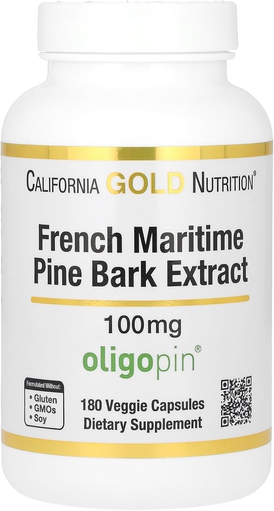 California Gold Nutrition Extrait d'écorce de pin, Maritime française, Oligopin, Polyphénol antioxydant, 100 mg, 180 Capsules de Veggie