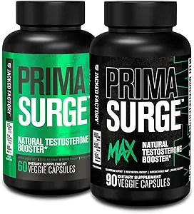 Jacked Factory Testosterone Booster for Men PRIMASURGE - w/Tongkat Ali, PrimaVie, Ashwagandha (60 Capsules) & Primasurge Max Mens Testosterone Booster (90 Capsules)