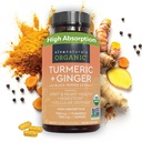 Viva Naturals Suppléments de curcuma et de gingembre bio avec extrait de poivre noir pour le soutien des articulations -1450 mg par pilules de gingembre tumérique servies avec 150 mg de curcuminoïdes standardisés à 95 %