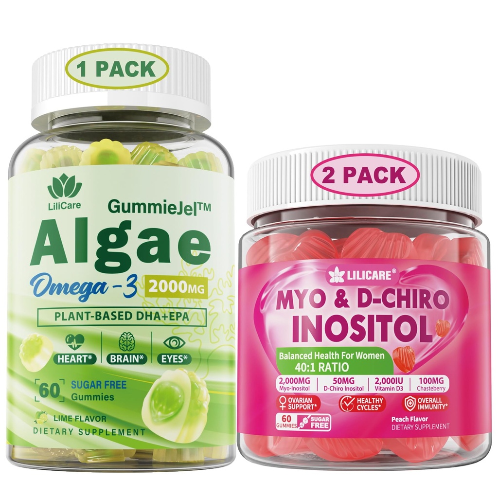 LILICARE Bundle: Vegan Omega 3 Supplément Gummies & Inositol Gummies Idéal 40:1 Rapport Myo & D-Chiro Inositol