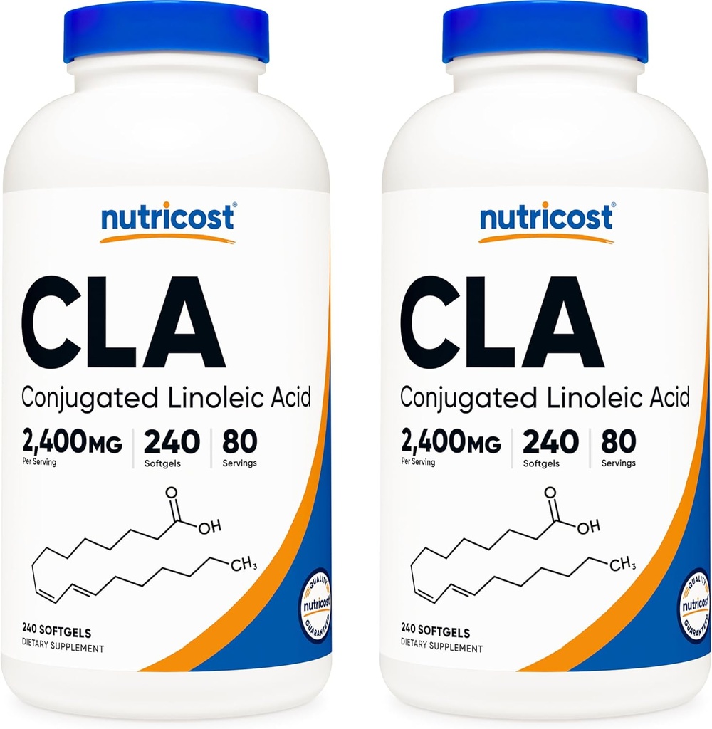 Nutricost CLA (acide linoléique conjugué) 2 400 mg, 240 softgels - sans gluten, sans OGM, 800 mg par softgel (2 bouteilles)