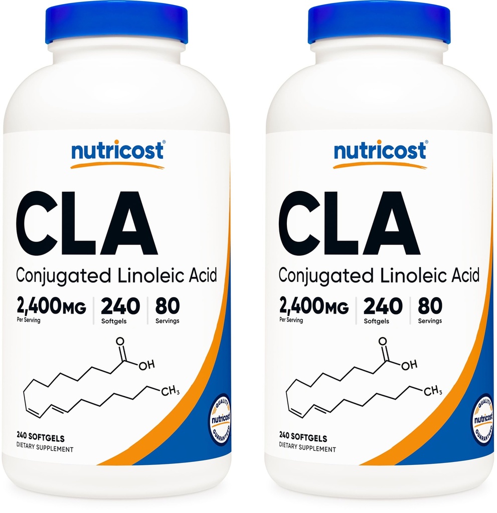 Nutricost CLA (acide linoléique conjugué) 2 400 mg, 240 softgels - sans gluten, sans OGM, 800 mg par softgel (2 bouteilles)