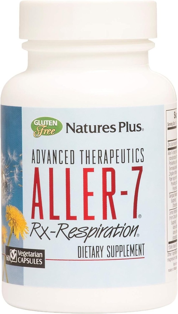 Natures Plus Thérapeutique avancée Aller-7 Rx-Respiration - 60 Capsules végétariennes - Soutient le bien-être respiratoire - Sans gluten - 30 portions