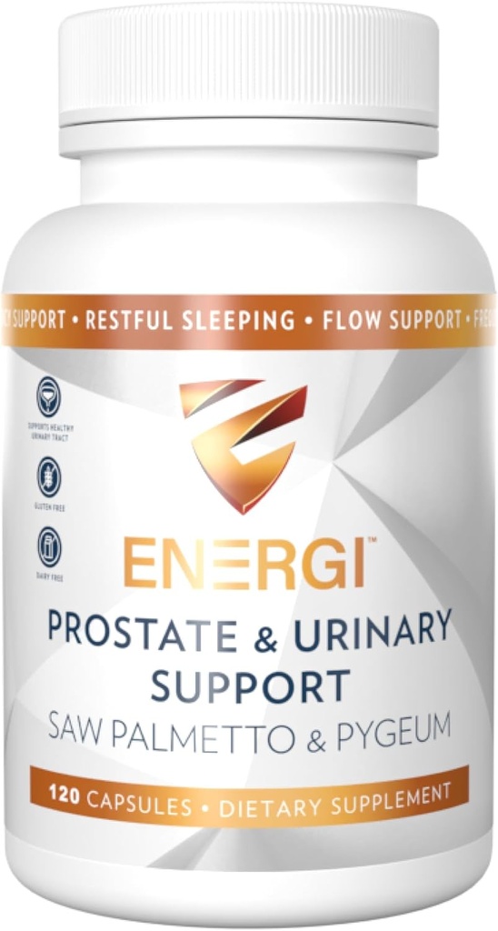 Supplément de soutien à la prostate ENERGI avec Saw Palmetto pour les hommes et les femmes, 200mg Saw Palmetto, 100mg Pygeum Supplément, Graine de citrouille, Suppléments de santé à la prostate, 120 Capsules