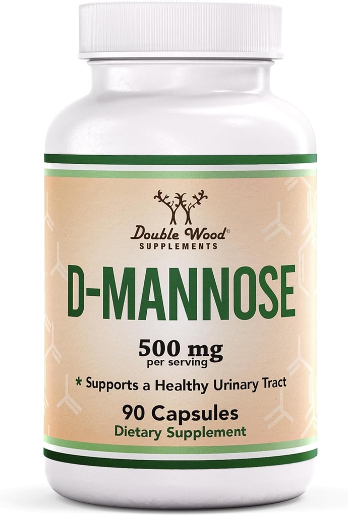 Double Wood Supplements D Mannose 500mg Capsules, 90 Count (D-Mannose for Urinary Tract Health and Bladder Lining, Helps UTI Prevention) Vegan Safe, Non-GMO, Gluten Free