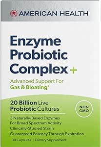 AMERICAN HEALTH Enzyme Probiotic Complex Plus, 20 Billion Microorganisms - Clinically Studied Strain - Advanced Support for Gas & Bloating* - Non-GMO - 30 Capsules, 30 Total Servings