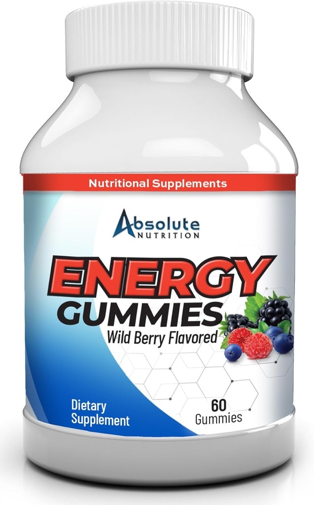 Alimentation absolue Gommies d'énergie aromatisées aux baies sauvages - Gommies de caféine pour adultes, B12 Gommies, Pré-entraînement Énergie Chews pour les femmes et les hommes, Vitamines énergétiques, Métabolisme Soutien à la fatigue Focus
