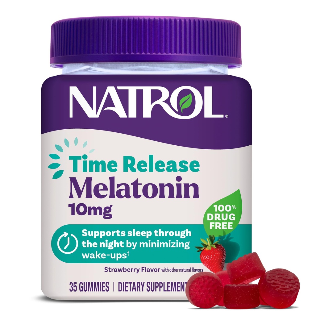 Natrol 10 mg Mélatonine Gummies, libération dans le temps Gummies de sommeil pour les adultes, réduire les réveils, aromatisé fraise, 35 comte, 35 jours d'approvisionnement