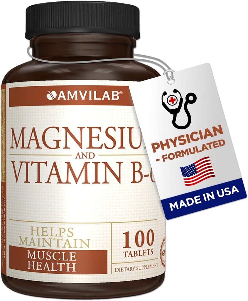 Magnésium et vitamine B6 - Aide à maintenir la santé musculaire - Soutienne la santé cérébrale et la fonction nerveuse - Aide la vitalité quotidienne et la qualité du sommeil - Boost de récupération - Supplément alimentaire - 100 comprimés