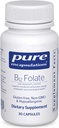 Encapsulations pures B12 Folate - Supplément énergétique pour soutenir les nerfs, le métabolisme énergétique et le soutien cognitif* - avec la vitamine B Folate comme métafoline - 30 capsules