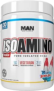 Homme Sports ISO-Amino BCAA Poudre d'acide amino, Bombe bleue-Sicle, 30 portions, 210 grammes