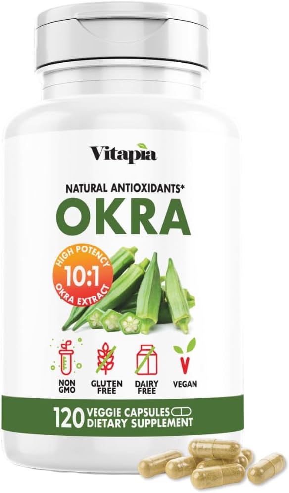 Extrait d'Okra Vitapia - Santé cardiaque, Antioxydant, Gut & Digestion, Wellness Support - 10:1 Ratio et 120 Capsules Veggie - Non-OGM, Sans gluten, Supplément végétalien