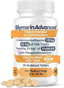 Supplément santé du foie pour chiens moyens - Chardon de lait pour chiens Soutien du foie avec S-Adénosylméthionine (Même) et Silybine - 30 comprimés