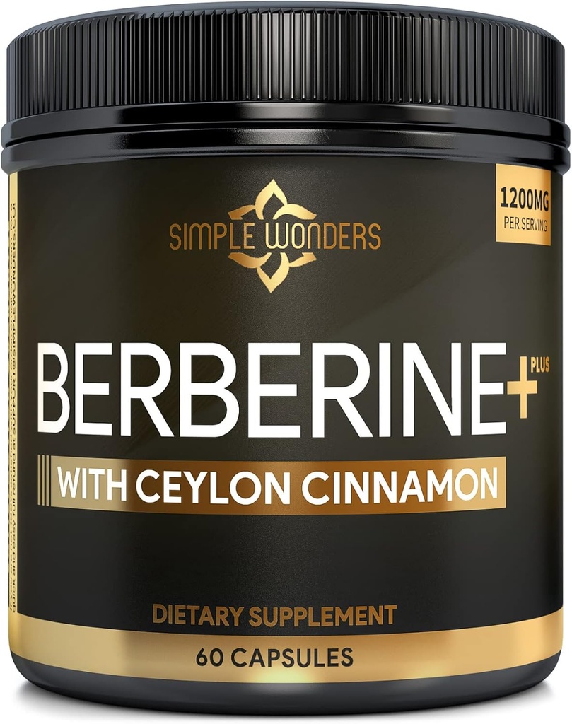 Berberine 1200mg HCL Plus Ceylan Cinnamon Capsules - Soutien métabolique et immunitaire Supplément berbère, complexe activateur métabolique AMPK, soutien cardiovasculaire - Berberine HCL 1200 mg Capsules