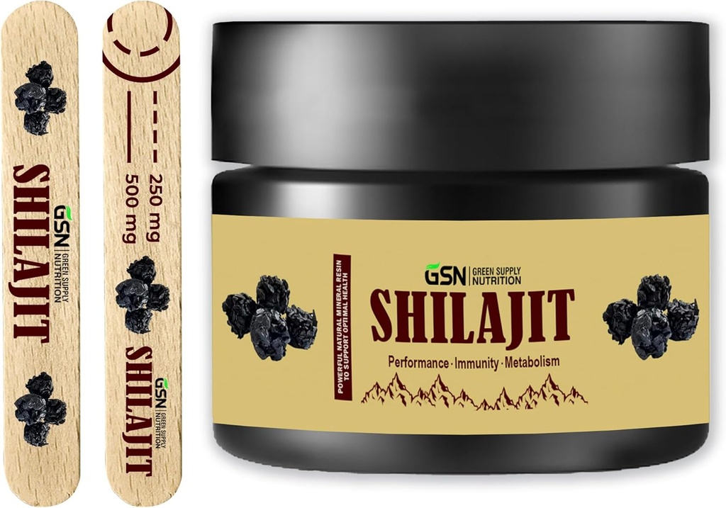Green Supply Organic Shilajit Resin 30g: Pure Himalayan Blend avec 85+ Trace Minerals & Fulvic Acid - 600mg Potentialité maximale pour le renforcement énergétique et le soutien immunitaire, 50 portions