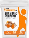 BulkSupplements.com Poudre d'extrait de curcuma - à partir de racine de curcuma, suppléments de curcuma, poudre de curcuma - sans gluten, 1g par portion, 50g (1,8 oz) (paquet de 1)
